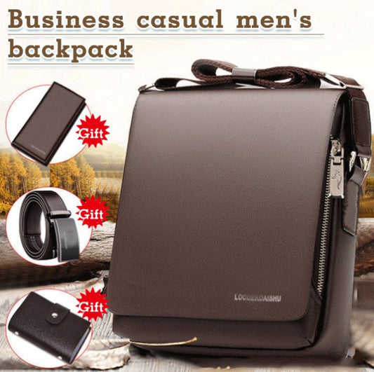 🔥Vásárolj 1-et, kapsz 3-at ingyen!🔥【Hátizsák*1 + Pénztárca*1 + Kártyatartó*1 + Öv*1】Férfi üzleti válltáska, vízálló marhabőr hátizsák